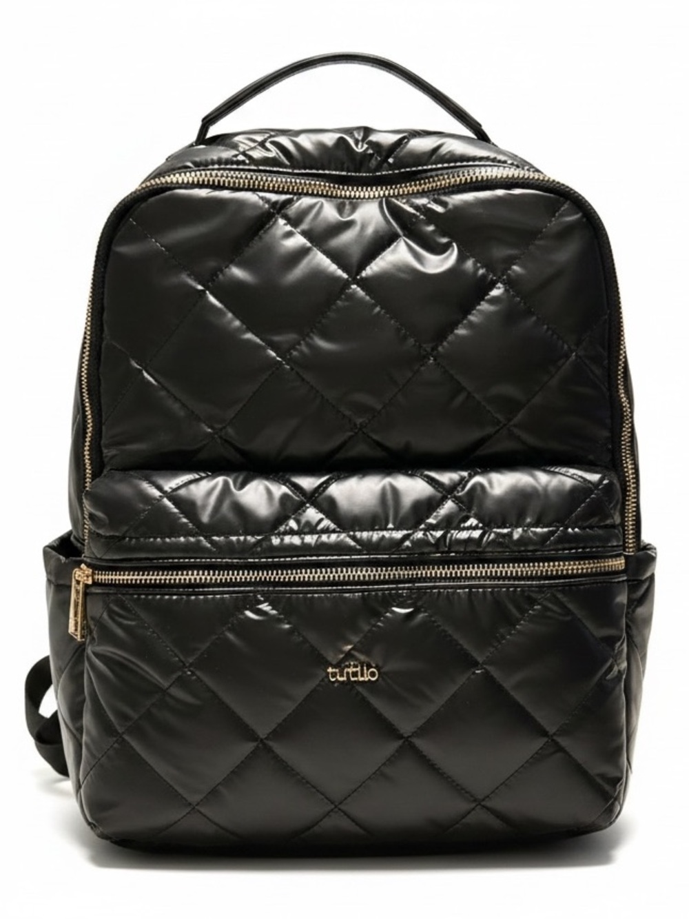 Tutilo Pivot Solid Quilted Nylon Backpack- Black with Gold Tone-  Full Zip - NWT